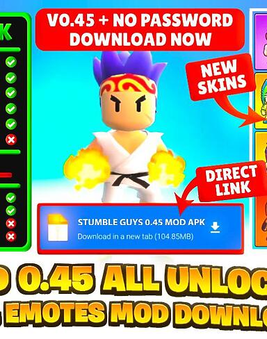 Stumble Guys 0.45 ModMenu Hack: New Skin and Emoted Mod